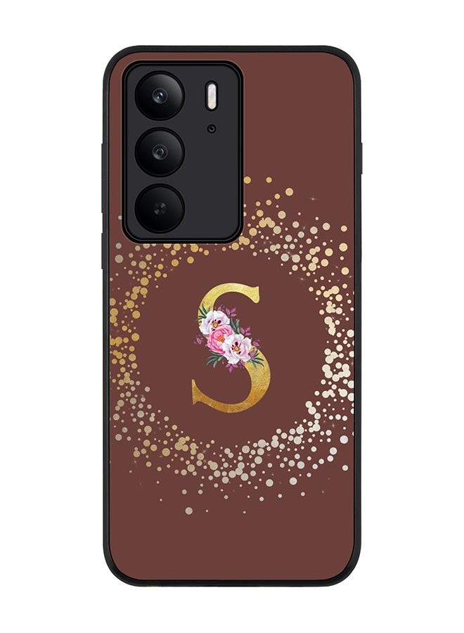For Realme C75x / C75 4G Case,Slim fit Camera Protection, Shockproof Thin Phone cover  - Custom Monogram Floral - S  (Brown )